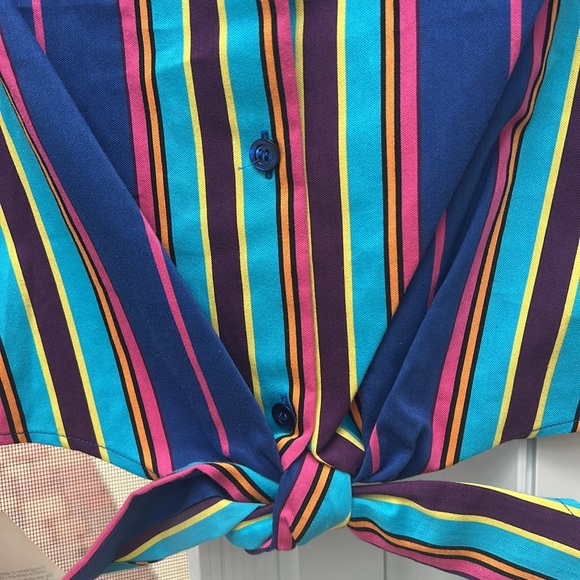 Moschino Couture RARE sz 4 Colorful tie/button up collared crop top NWT Italian - Picture 7 of 17